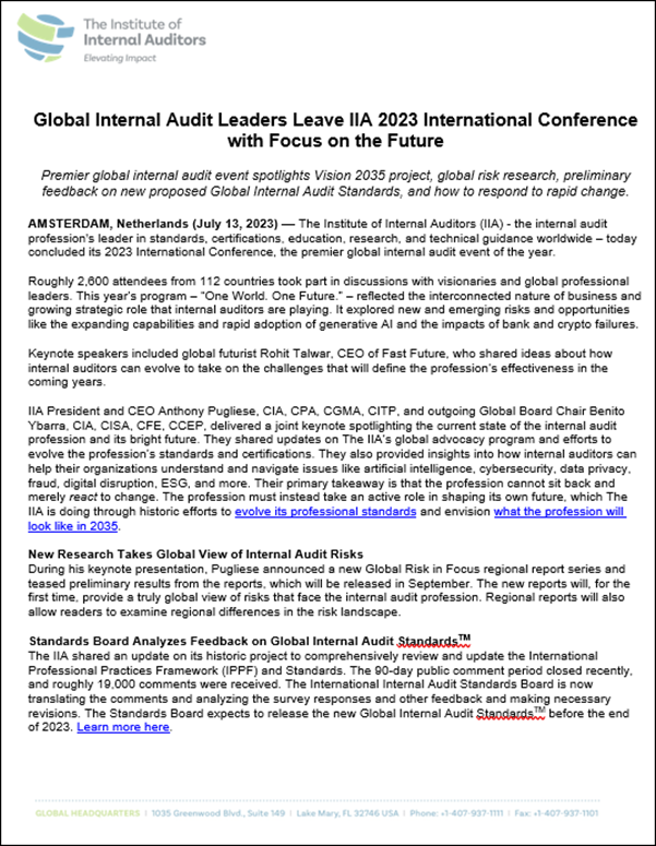 Global Internal Audit Leaders Leave IIA 2023 International Conference