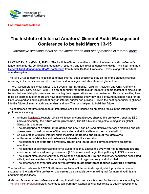 The Institute of Internal Auditors’ General Audit Management Conference
